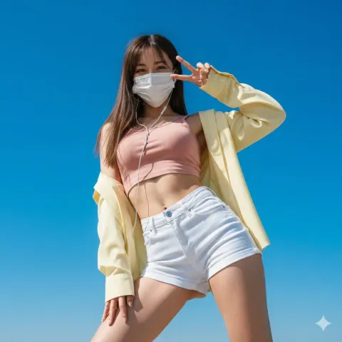 Dynamic Low-Angle Portrait Under Clear Sky - Emphasized Curves & Confident Pose