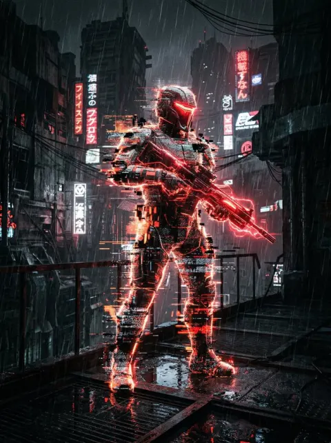 Dystopian Holographic Mirage Warrior