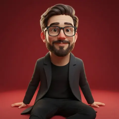 Expressive 3D caricature with playful exaggeration and bold color background