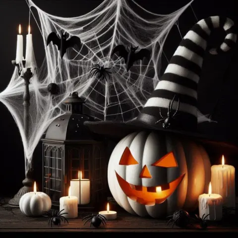 White Jack-o-Lantern with Witch Hat