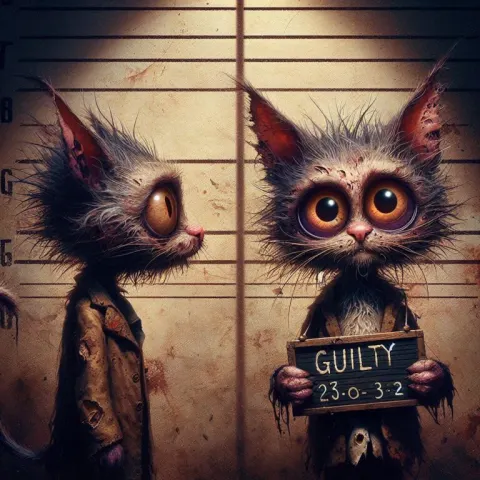Comical Scruffy Cat Mug Shot Illustration