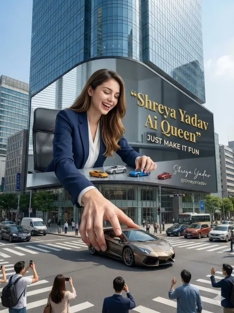 Giant Fashion Curve Edge 3D Anamorphic Billboard at a Busy Crossroad