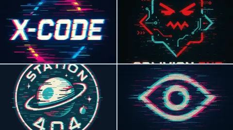 Glitch Art Style Vector Logo Design