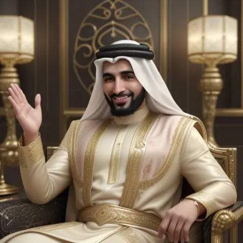 3D Rendering of Wealthy Arab Sheikh in Luxury