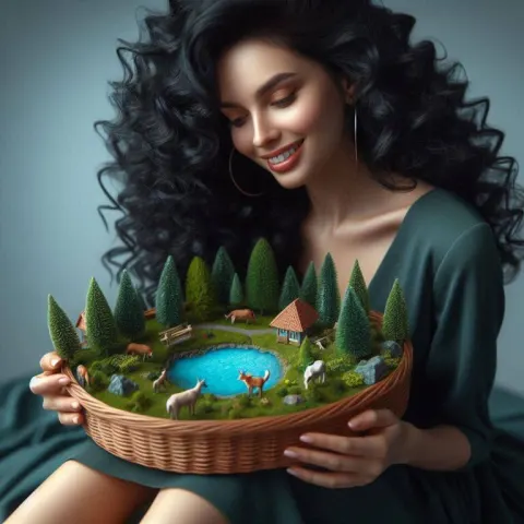 Young Woman with Miniature Forest Basket