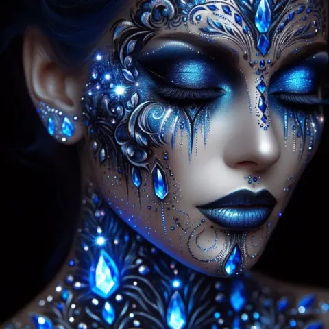 Royal Blue Gothic Tattoo with Crystals