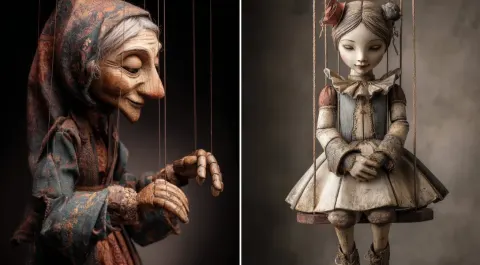 Hand-Carved Wooden Puppet (Czech Marionette Style)