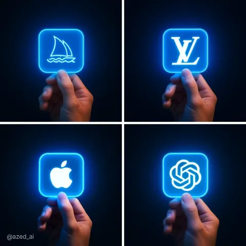 Hand holding glowing blue icon, futuristic tech vibe