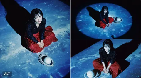 High-Angle Overhead Shot with Lomo LC-A, Beautiful Japanese Actress and Saturn Model