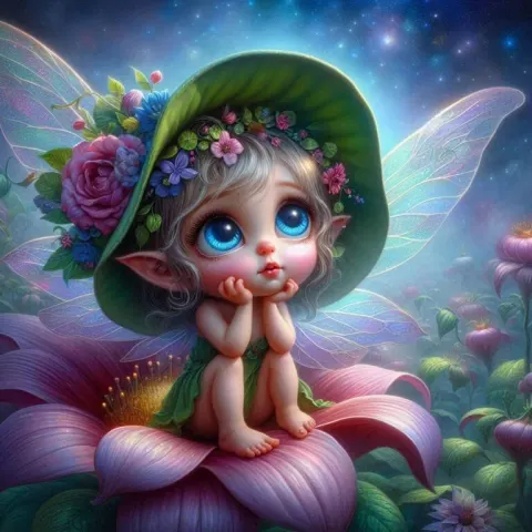 Whimsical Fairy Child on Blooming Flower