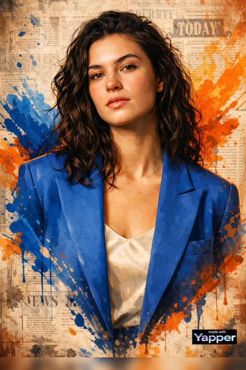 High-End Digital Portrait Poster with Blue Orange Tones