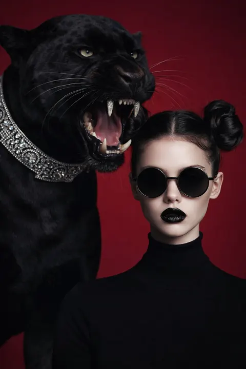 High-Fashion Portrait with Black Panther