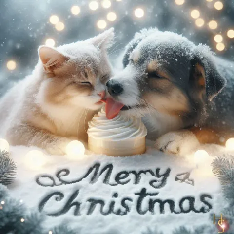 Snowy Christmas Cat Dog Cake Love