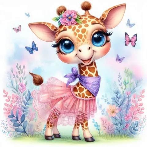 Smiling Giraffe in Pastel Fantasy Park