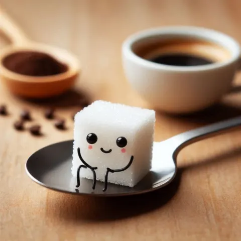 Cute Sugar Cube Enjoying Coffee