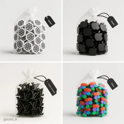 High-Res Transparent Bag with Tiny 3D Items