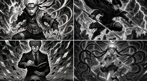 Highly Dramatic Black and White Manga-Style Illustration