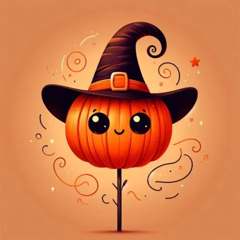 Whimsical autumn pumpkin witch character