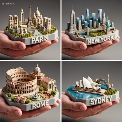 Hyper-realistic Human Hand Holding Miniature Display Platform with [CITY] 3D Collectible Diorama
