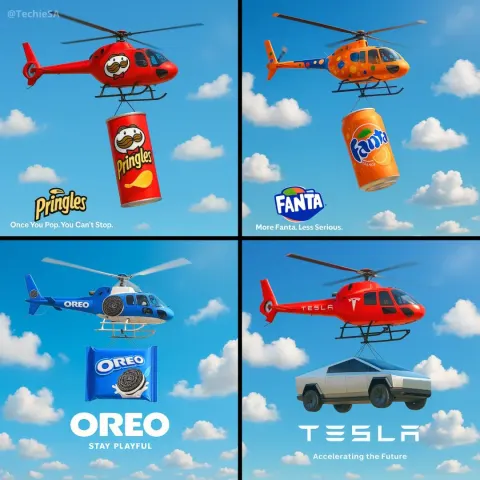 Hyper-realistic Square 1:1 Image with Helicopter Flying Through Blue Sky