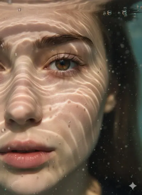 Hyper-realistic Underwater Portrait Photography: Young Woman's Face
