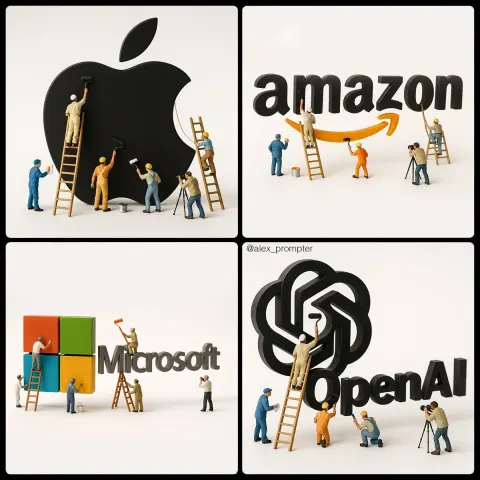 Hyperrealistic Miniature Photography of Brand Logo Interaction