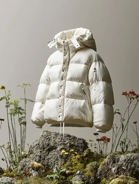 Nature-Inspired White Down Jacket Photography