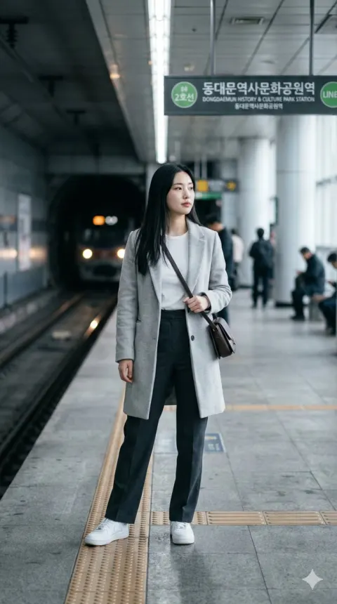 Korean woman on subway platform