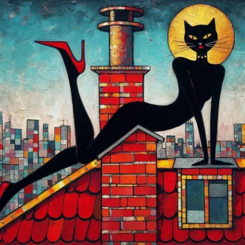 Whimsical Black Girl on Skyscraper Roof