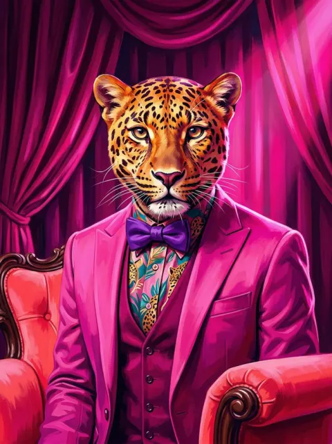 Leopard in Pink Suit Surreal Portrait