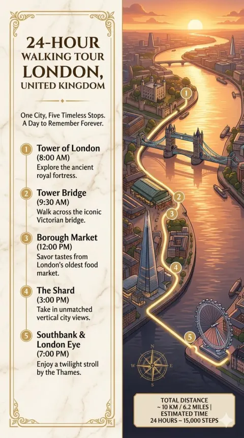 London 24-Hour Walking Tour Infographic Poster