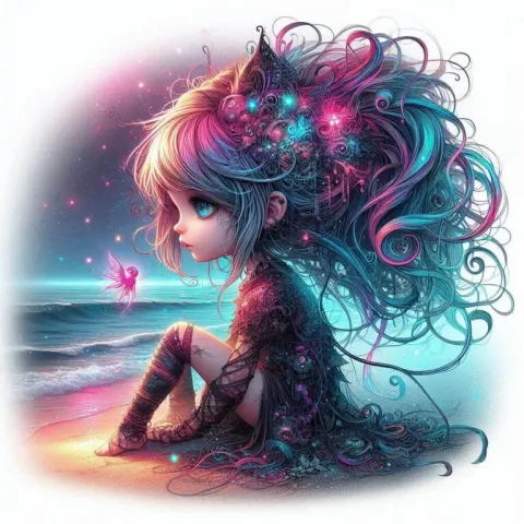 Gothic Kawaii Girl by the Ocean