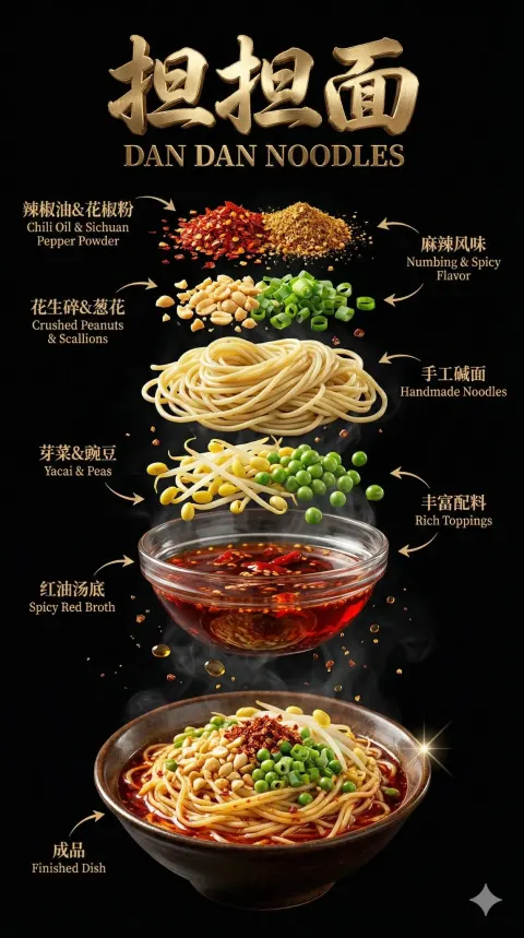 Luxury Chinese Noodle Restaurant Food Poster Design for Dan Dan Noodles/Spicy Sichuan Noodles
