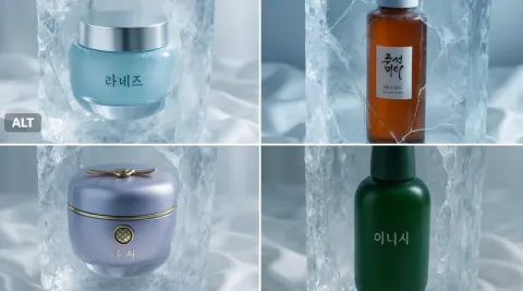 Luxury Korean Skincare Ad Style: Product Suspended in Ice