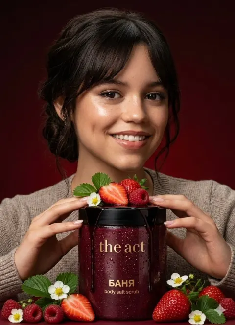 Luxury Skincare Ad: Jenna Ortega with Berry Jar