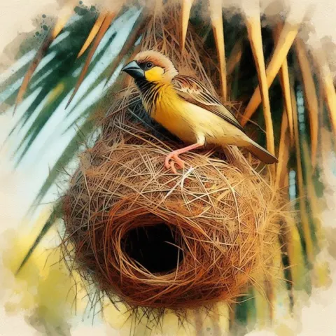 Vibrant Weaverbirds on Coconut Tree