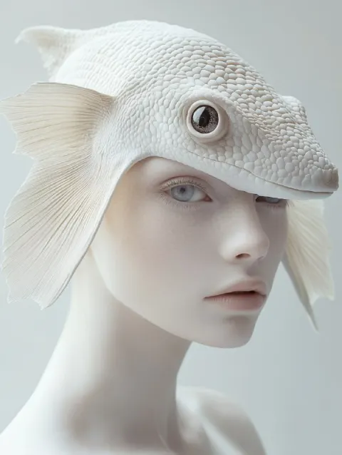 Albino Fantasy Woman in Iridescent Veil