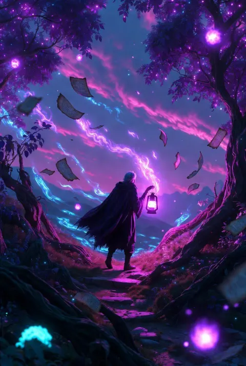 Mystical Fantasy Twilight Forest Scene