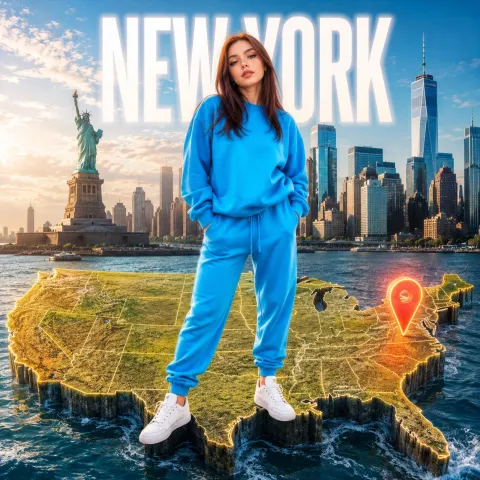 Neon Blue NYC Fashion Travel Portrait