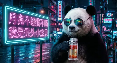 Panda's Nighttime Neon City Adventure