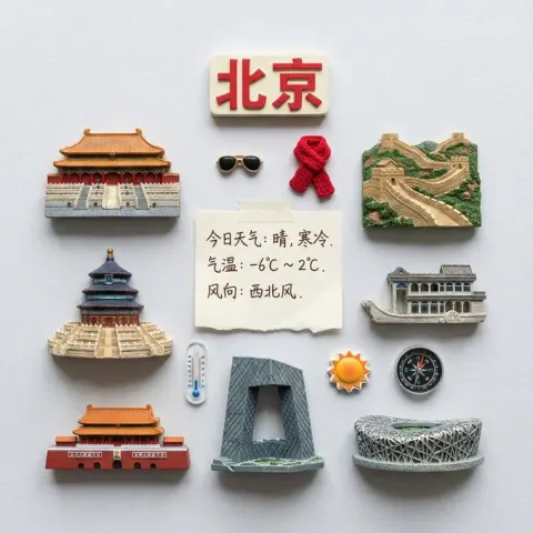 Panoramic View of Shanghai Landmarks in Miniature 3D Magnets