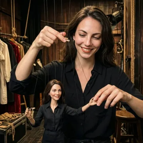 Person in a Theater Backstage Manipulating a Copy Marionette