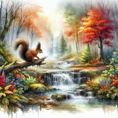 Vibrant Autumn Forest Landscape Art