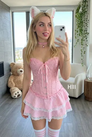 Playful Blonde Cat Girl Mirror Selfie