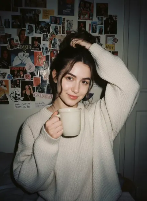 Portrait of a Beautiful Young Woman in 1990s Style Camera
