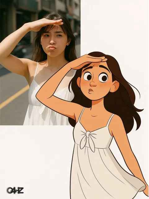 Real Person vs Animation Contrast Creative Work