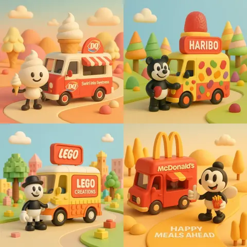 Retro Food Truck with Cartoon Character Illustration