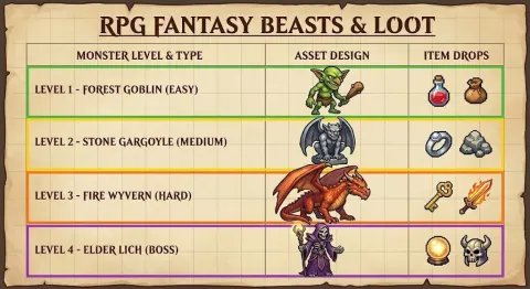 RPG Fantasy Game Monster Asset Sheet