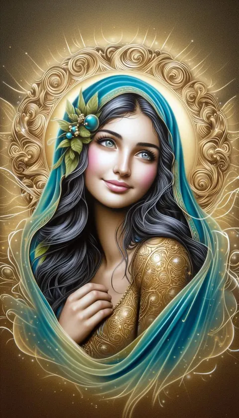 Young Woman in Celestial Airbrush Painting