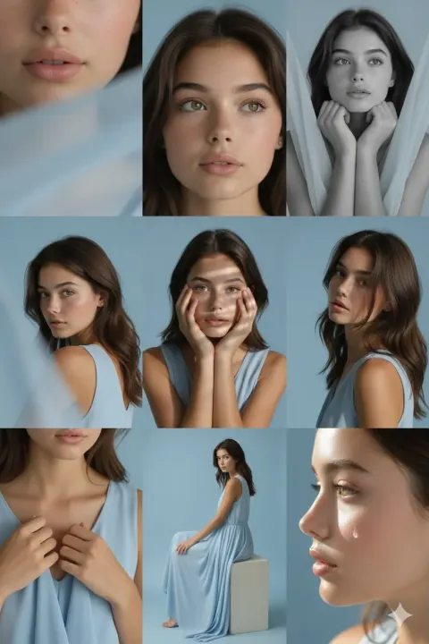 Soft Pastel-Blue Studio 3x3 Grid Editorial